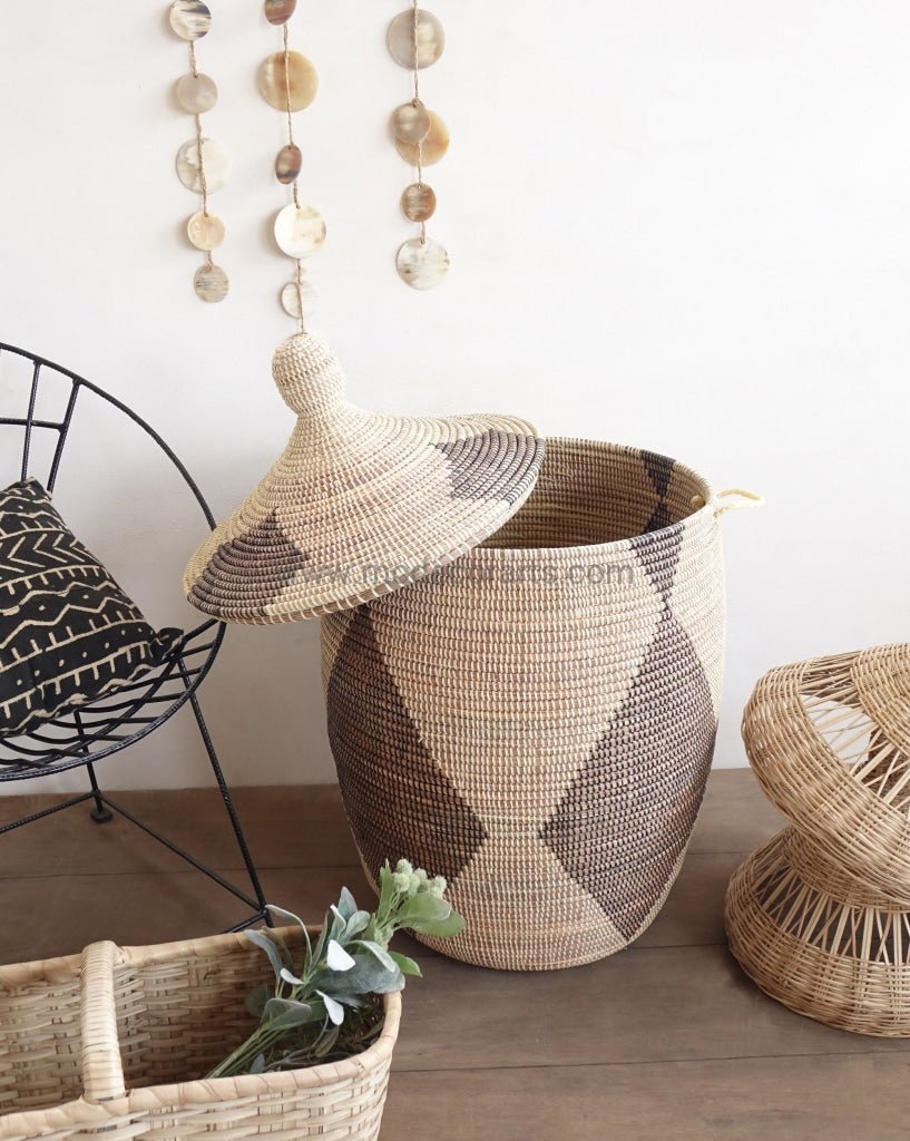 Black Diamand patterned Laundry Basket (XL) / Ivory / Home Decor Accessory - modecorarts