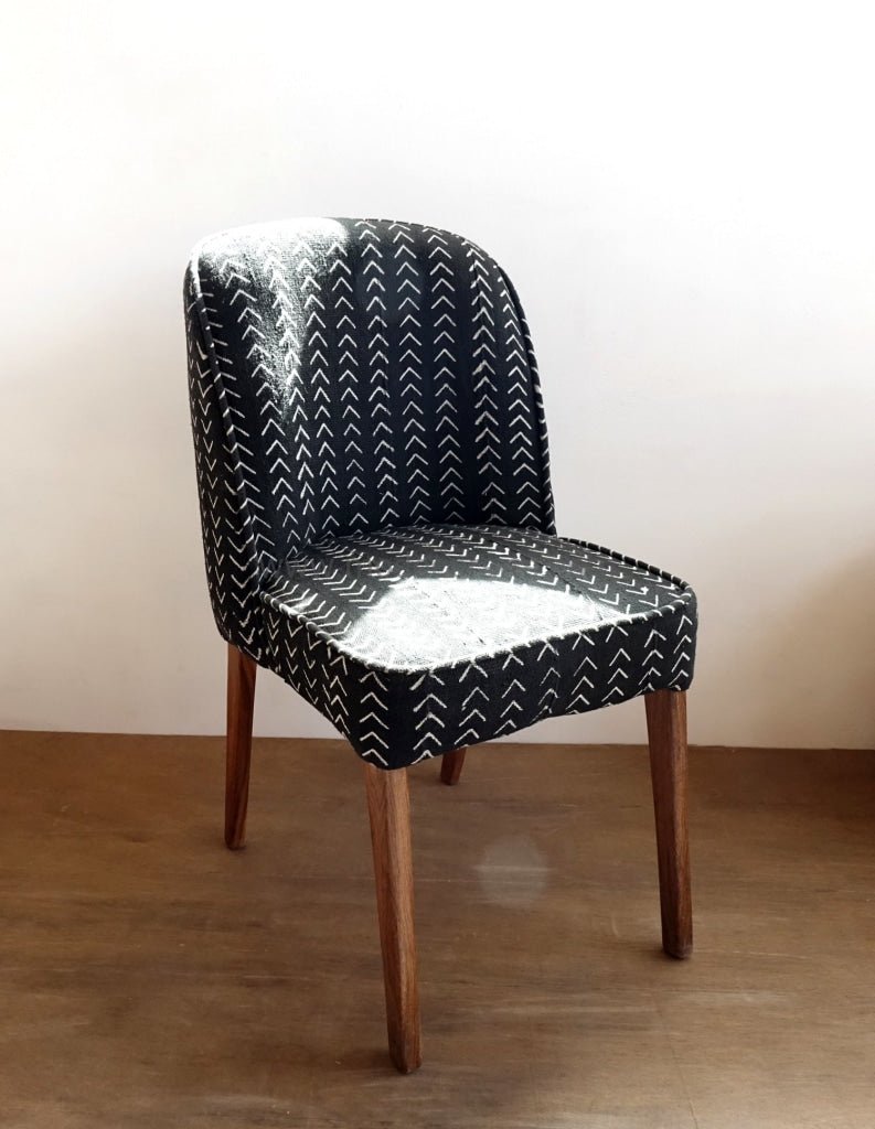 Black Mud Cloth Upholstered Chair // Dining Chair // Wooden Chair Upholstered with Bogolon - modecorarts