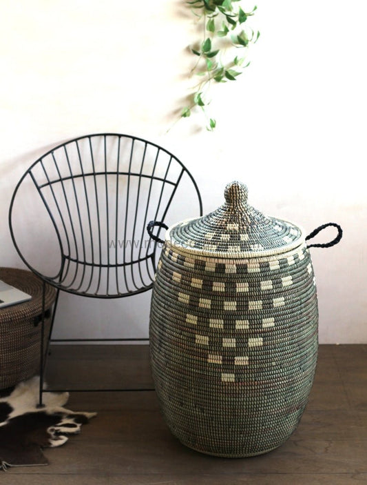 Black "Pottery" Design with Ivory Pattern Laundry Basket (XL) / African Baskets - modecorarts
