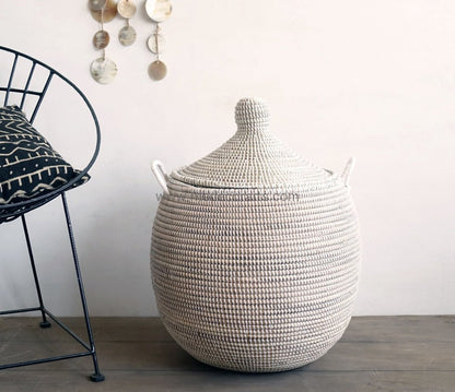 Globe Shaped Laundry Basket in plain white / African Basket - modecorarts