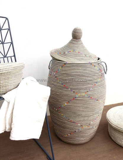 Gray Laundry Basket with multi color pattern - modecorarts