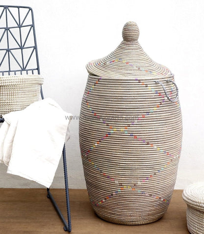 Gray Laundry Basket with multi color pattern - modecorarts