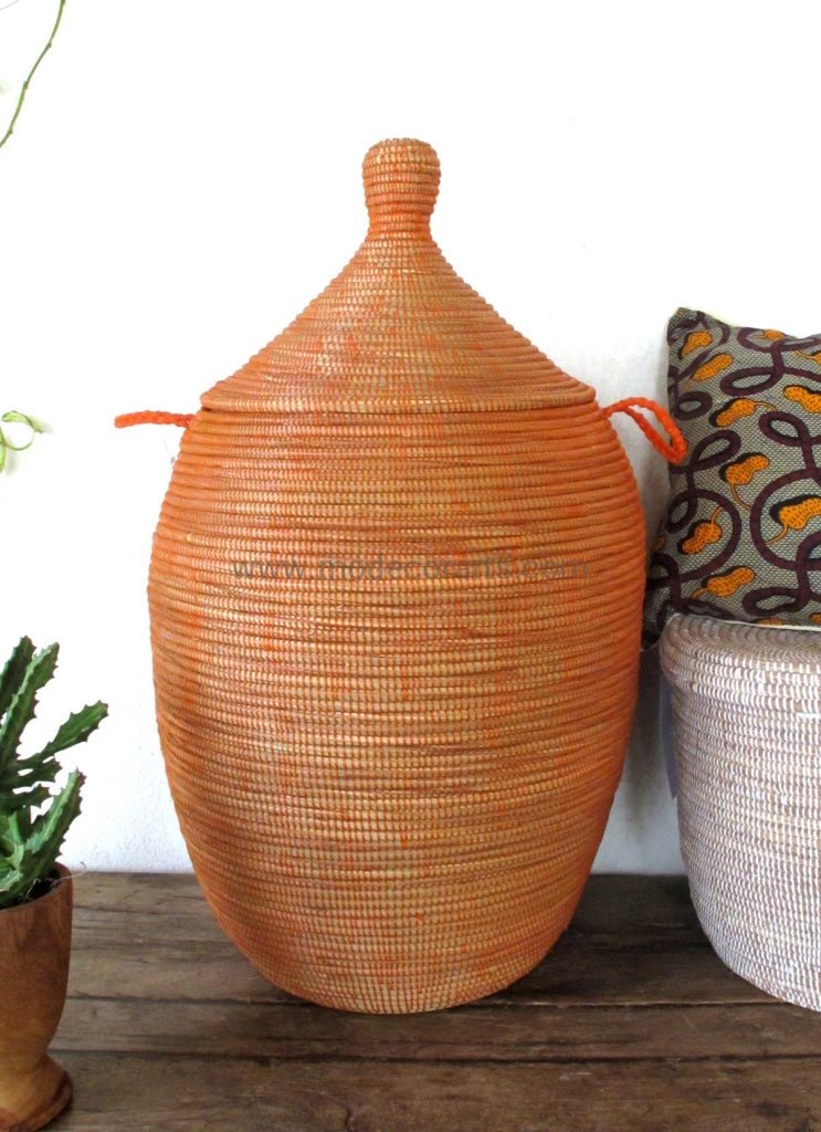 Handmade Laundry Basket (XL) in plain orange / Laundry Hamper - modecorarts
