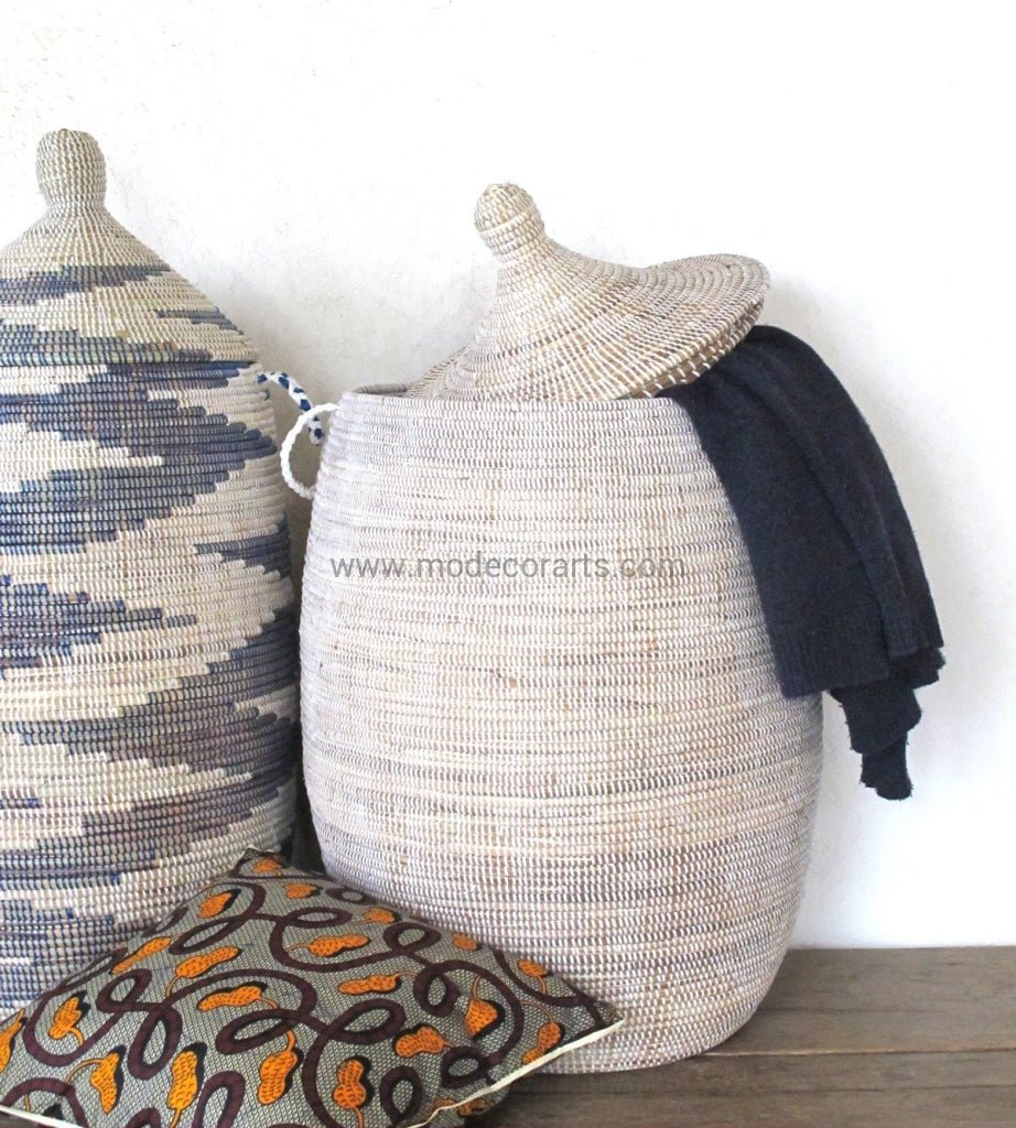 Handmade Laundry Basket (XL) in plain white / African Basket - modecorarts