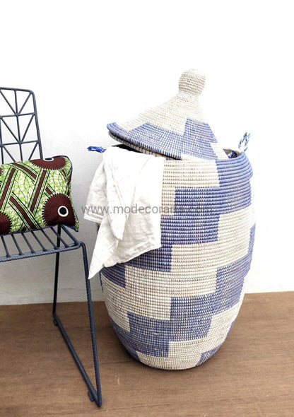 Laundry Basket (Giant) in Blue & White / Laundry Hamper - modecorarts