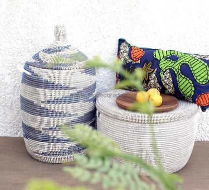 Laundry Basket (L) in blue & white zebra / Laundry hamper - modecorarts