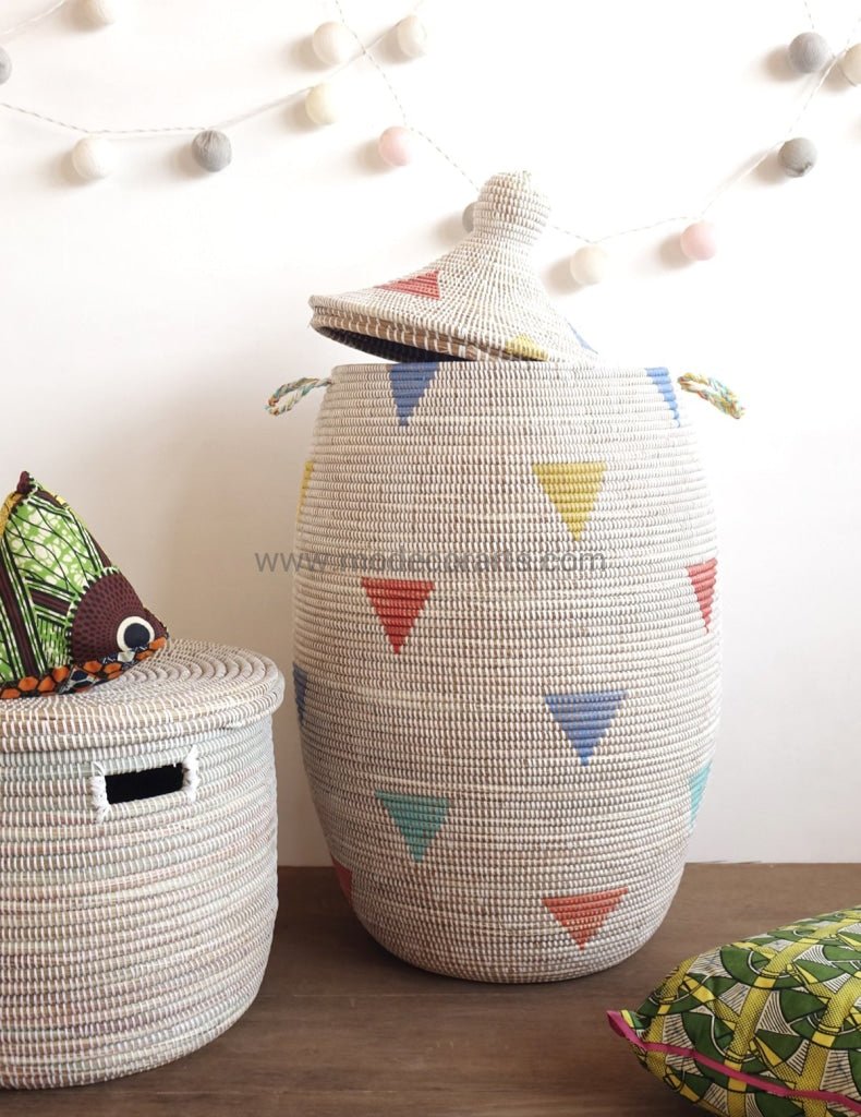 Laundry Basket with multi colored triangles (XXL) / Laundry Hamper - modecorarts