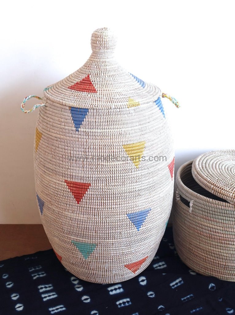 Laundry Basket with multi colored triangles (XXL) / Laundry Hamper - modecorarts