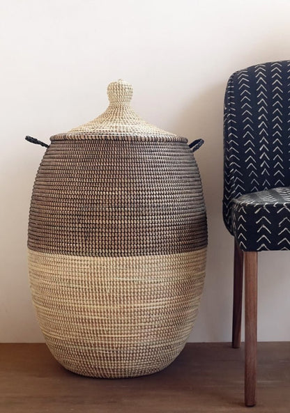 Laundry Basket (XL) in duo color / Black x Ivory / Laundry Hamper / Africa / Storage - modecorarts