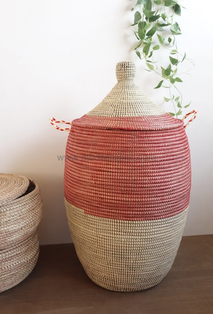 Laundry Basket (XL) in duo color / Red x Ivory / African Basket - modecorarts
