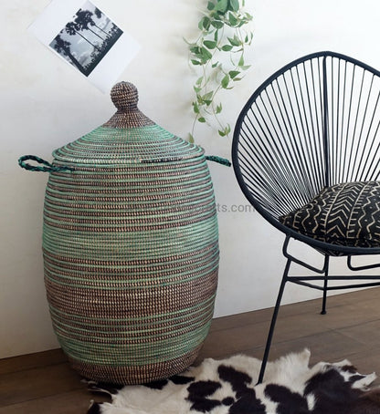 Laundry Basket (XL) in Green & Black / Laundry Hamper / African Baskets - modecorarts