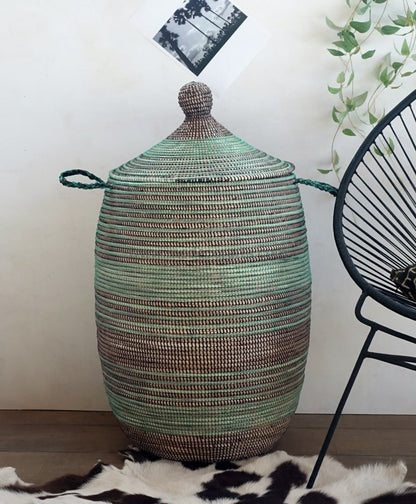 Laundry Basket (XL) in Green & Black / Laundry Hamper / African Baskets - modecorarts