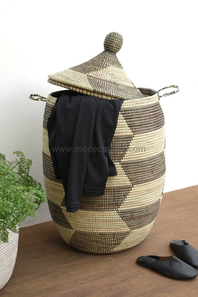 Laundry Basket (XL) in ivory & black / Laundry Hamper - modecorarts