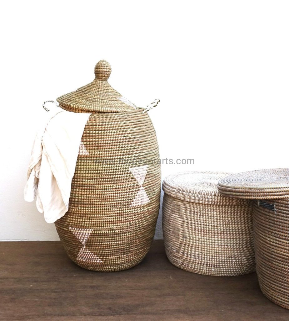 Laundry Basket (XL) in Olive Green with Triangle Pattern / Laundry Hamper - modecorarts