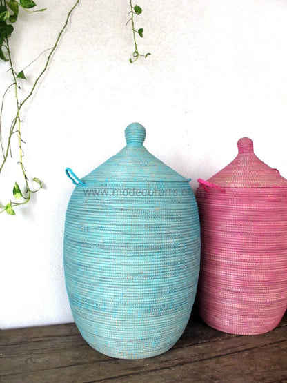 Laundry Basket (XL) in plain turquoise blue / Hamper / African Basket - modecorarts