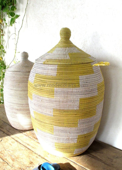 Laundry Basket (XL) in yellow step pattern / Laundry Hamper / Storage Basket / Home Decor - modecorarts