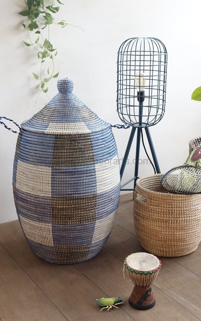 NEW | Laundry Basket in Checked Pattern (XL) / Decorative Basket - modecorarts