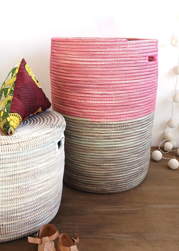 Open Basket in duo color / Pink & Gray / Storage Basket / Decluttering Solution / Apartment Idea - modecorarts