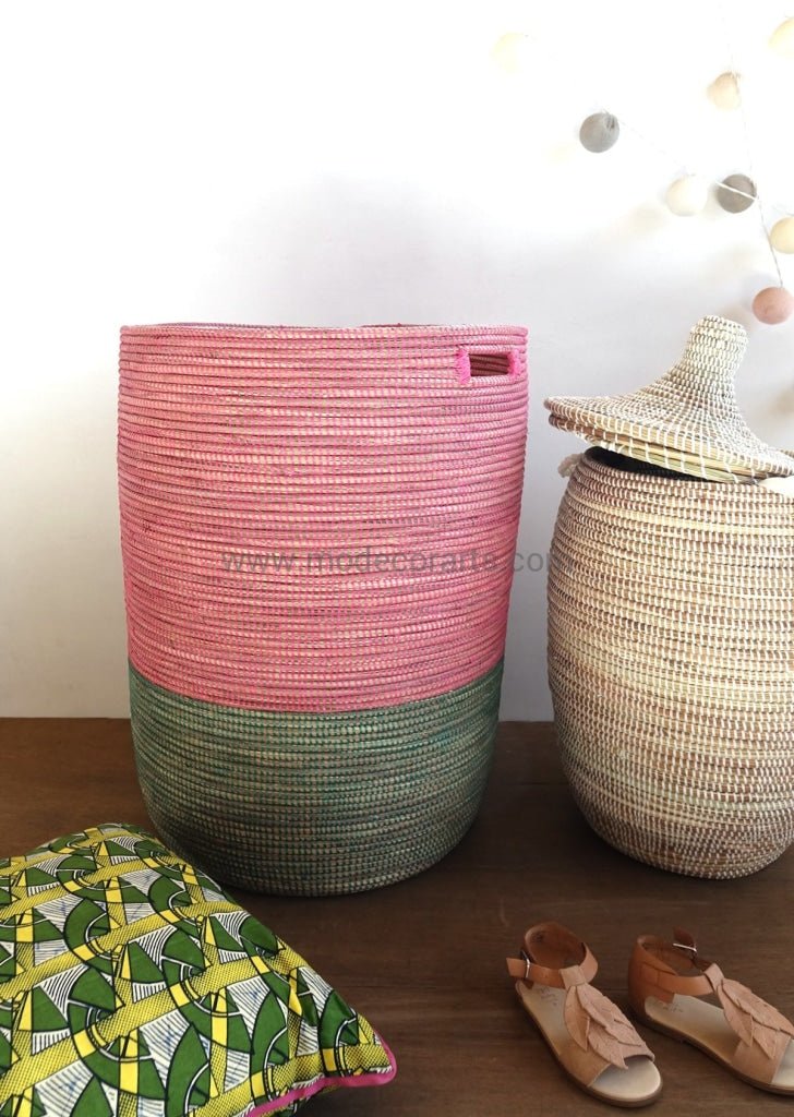 Open Basket in duo color / Pink & Green - modecorarts