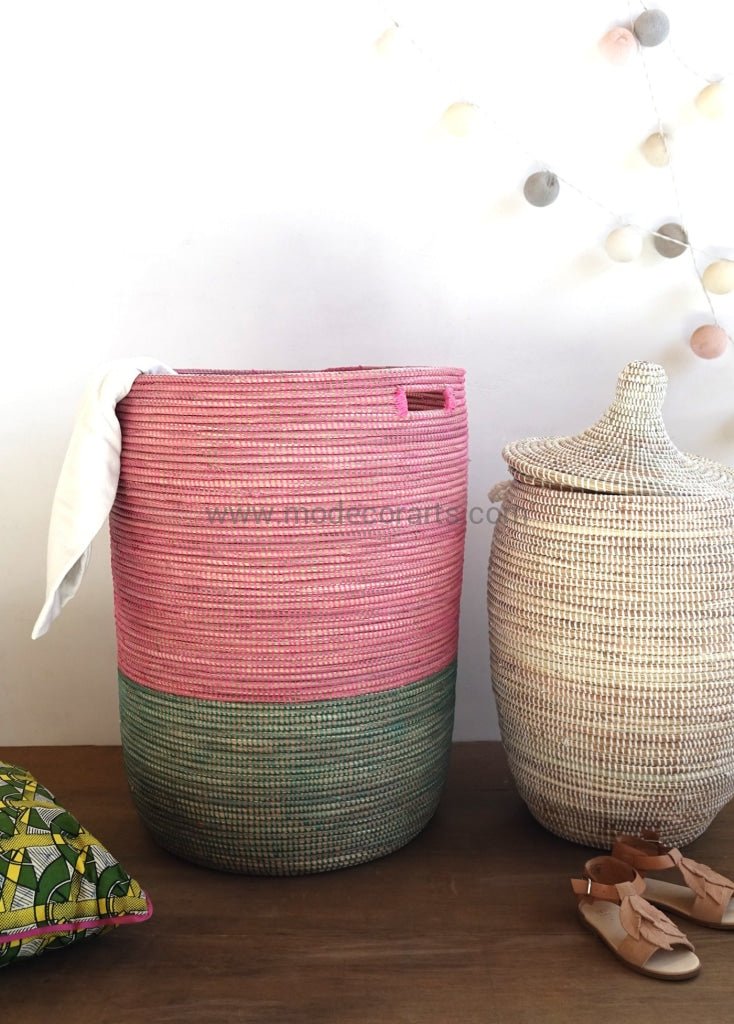 Open Basket in duo color / Pink & Green - modecorarts