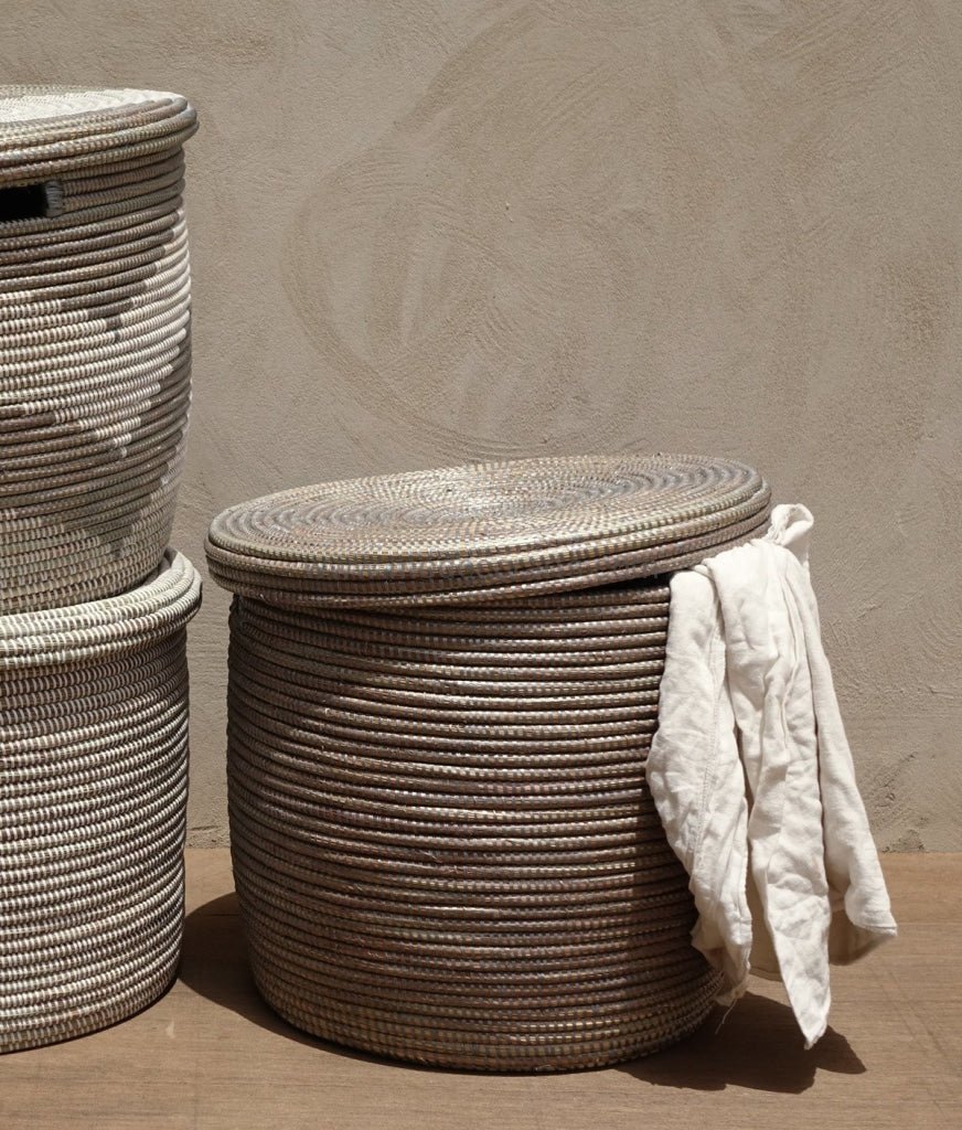 Plain Grey Storage basket with flat lid / Boho Storage / Solid Gray - modecorarts