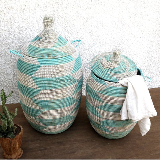 SALE DISCOUNT / Set of Turquoise Chevron Laundry Baskets - modecorarts