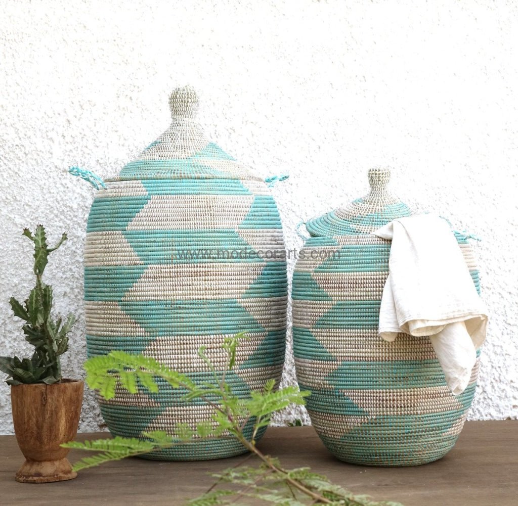 SALE DISCOUNT / Set of Turquoise Chevron Laundry Baskets - modecorarts