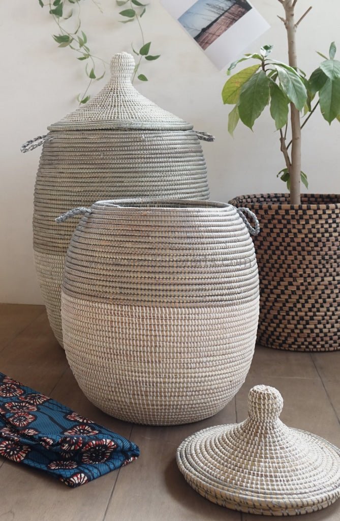SALE | Set of 2 Duo Color in White & Gray Laundry Baskets | Senegal Basket - modecorarts