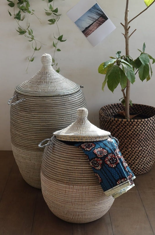SALE | Set of 2 Duo Color in White & Gray Laundry Baskets | Senegal Basket - modecorarts