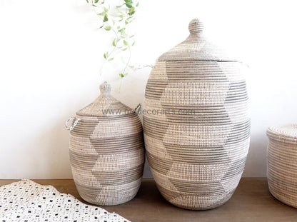 Set of 2 Gray White Chevron Laundry Baskets / Alibaba Baskets - modecorarts