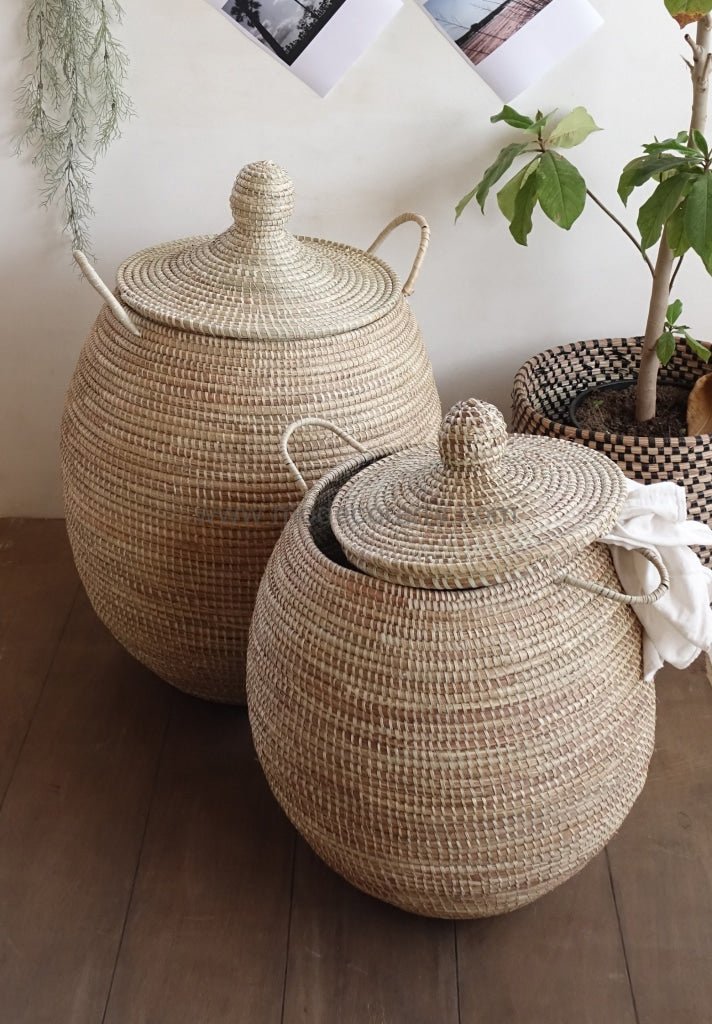 Set of 2 Natural African Baskets / African Wicker Laundry Baskets - modecorarts