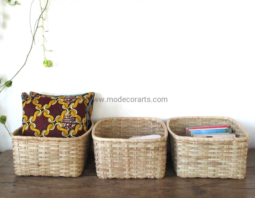 Set of 3 rectangular baskets / Borassus stem baskets - modecorarts
