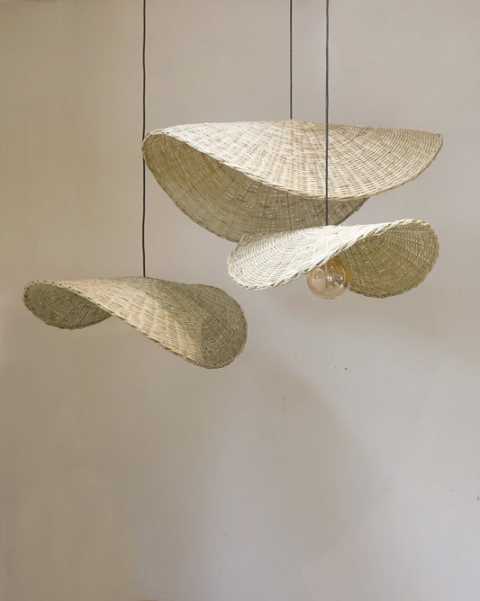 Set of 3 Wavy Lampshades in Palm Stems / Handwoven Lampshades - modecorarts