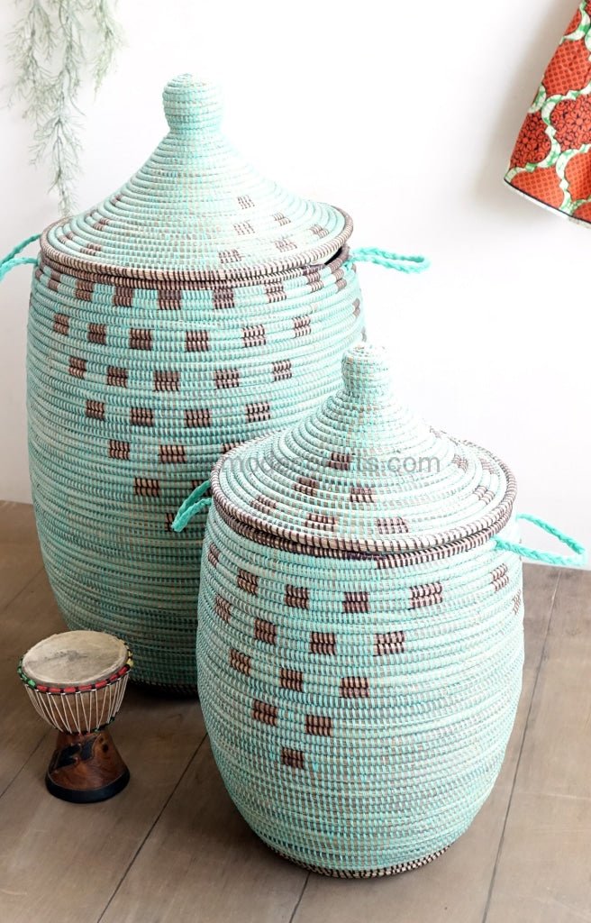 Set of "Pottery Baskets" in Turquoise / African Laundry Baskets - modecorarts