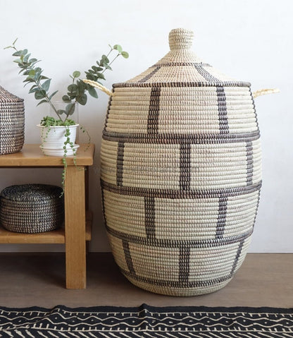 Simple Brick patterned Laundry Basket (XL) / Black & Ivory - modecorarts