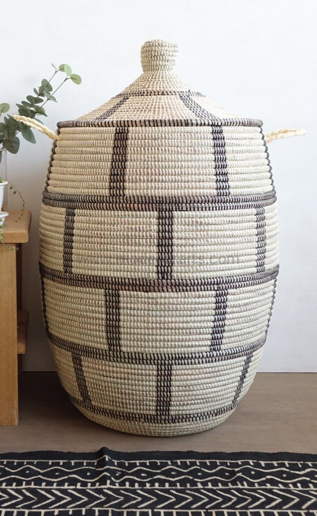 Simple Brick patterned Laundry Basket (XL) / Black & Ivory - modecorarts
