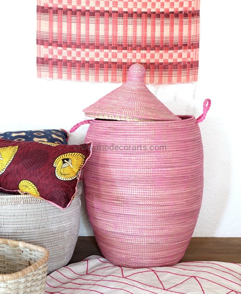 Solid Pink Laundry Basket in XL / Laundry Hamper / African Basket / African Home Decor - modecorarts