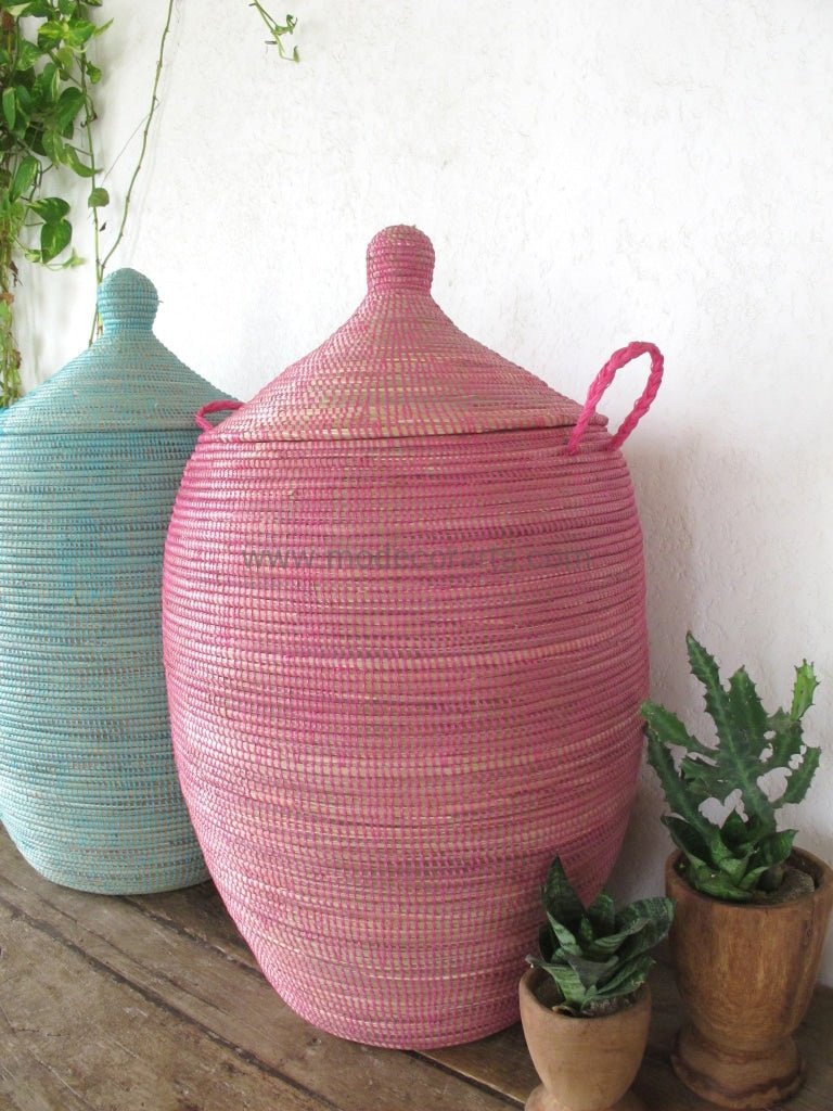 Solid Pink Laundry Basket in XL / Laundry Hamper / African Basket / African Home Decor - modecorarts