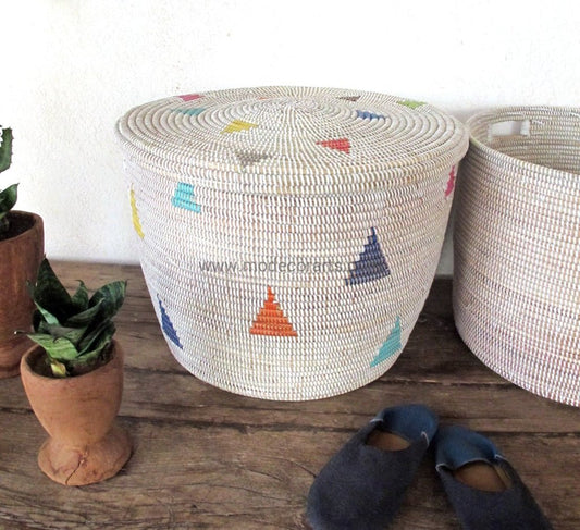 Toy Storage basket with Multi Color triangle pattern / Declutter Storage - modecorarts