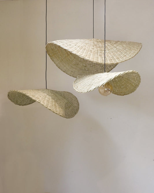 Wavy Lampshades in Palm Stems / Handwoven Lampshades / Ceiling Pendant Light Shade - modecorarts