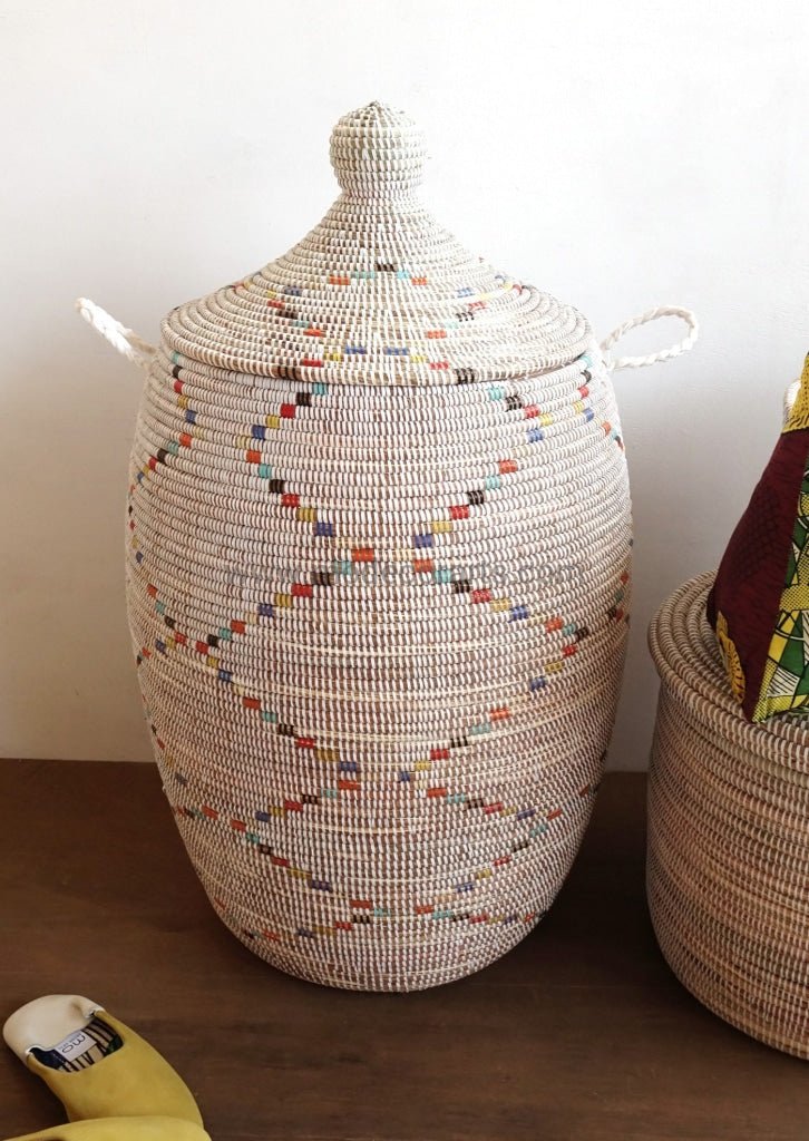 White Laundry Basket with multi color pattern - modecorarts