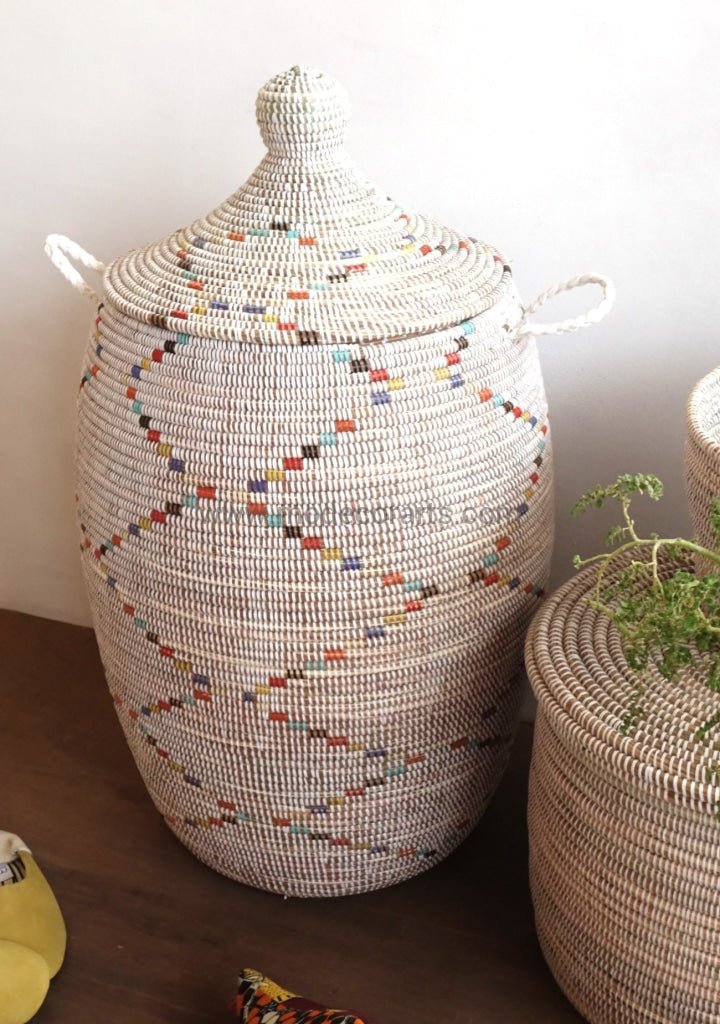 White Laundry Basket with multi color pattern - modecorarts