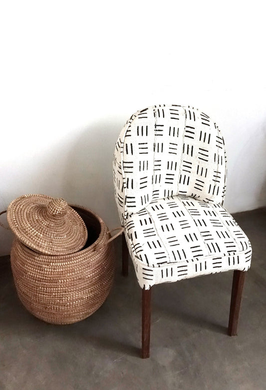 White Mud Cloth Upholstered Chair // Dining Chair // Wooden Chair Upholstered with Bogolon - modecorarts