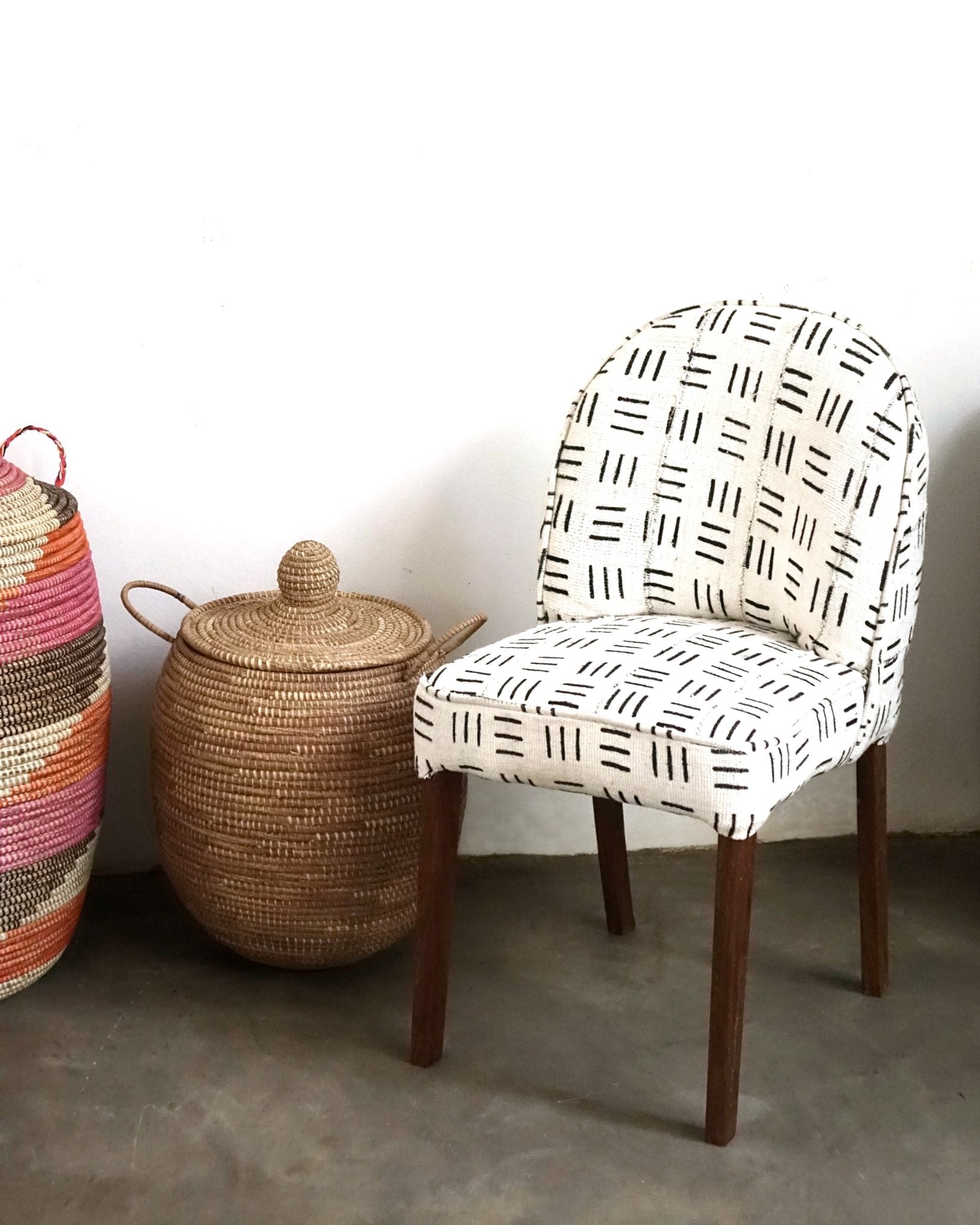 White Mud Cloth Upholstered Chair // Dining Chair // Wooden Chair Upholstered with Bogolon - modecorarts